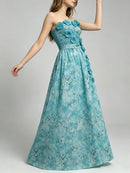 Blue Loose Spliced Flowers Dresses