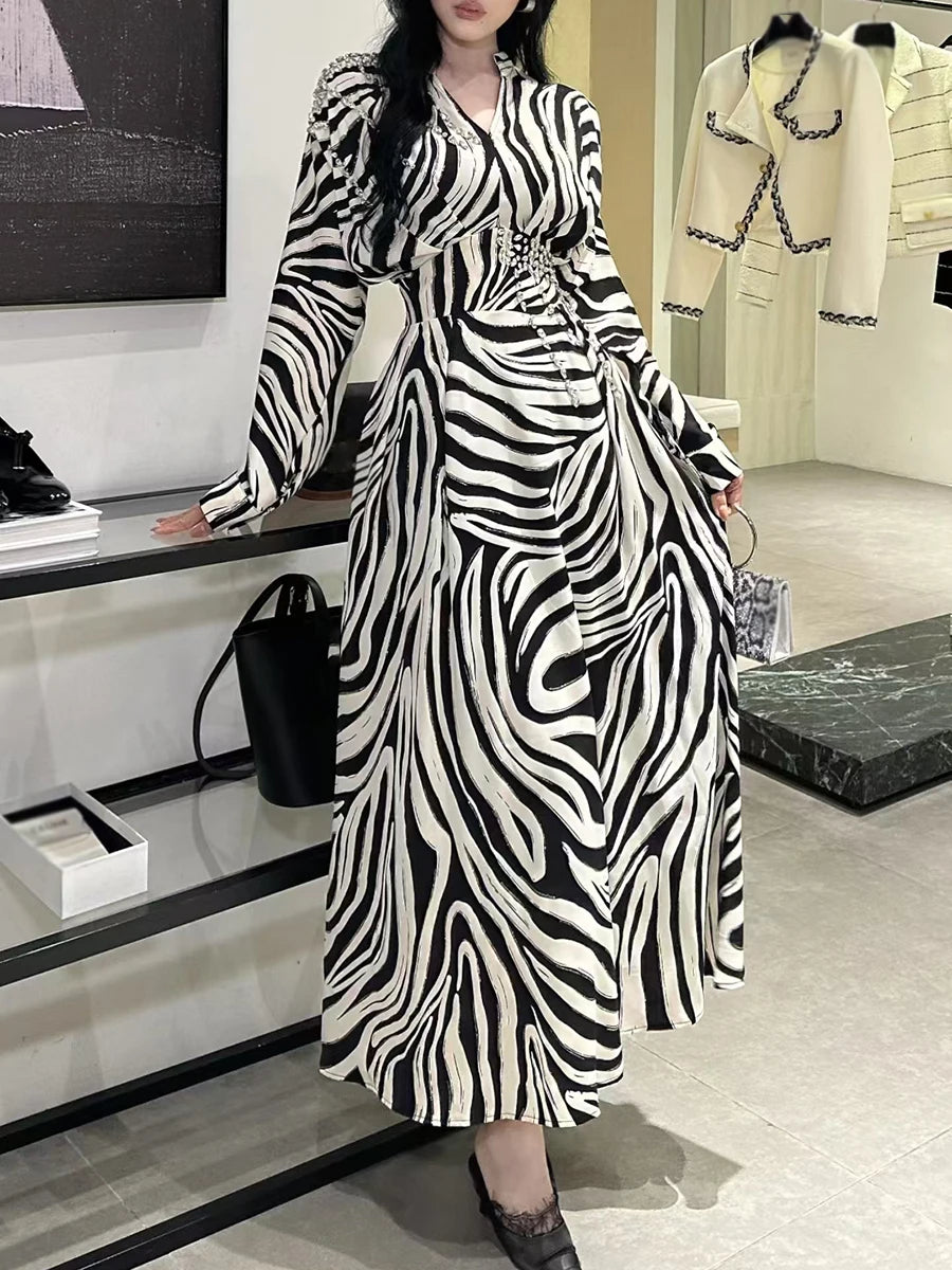 Hit Color Spliced Striped Fashion Dresses