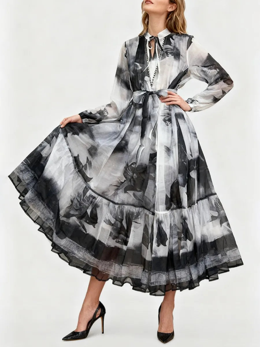 Spliced Lace Up Dresses