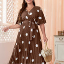 Sleeve Dot Pleated Dress