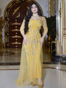 Yellow Rhinestone Chiffon Dress