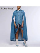 Denim Lapel Batwing Sleeve Coat