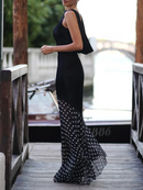 Sheer Spliced Wave Point Long Dress