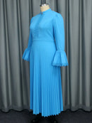 Plus Size Blue Pleated Maxi Church Dress