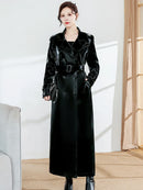 Black & Reflective Patent Leather Trench Coat