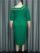 Plus Size Women Asymmetrical Neck One Shoulder Dress