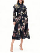 Hit Color Printing Spliced Lace Up Dresses