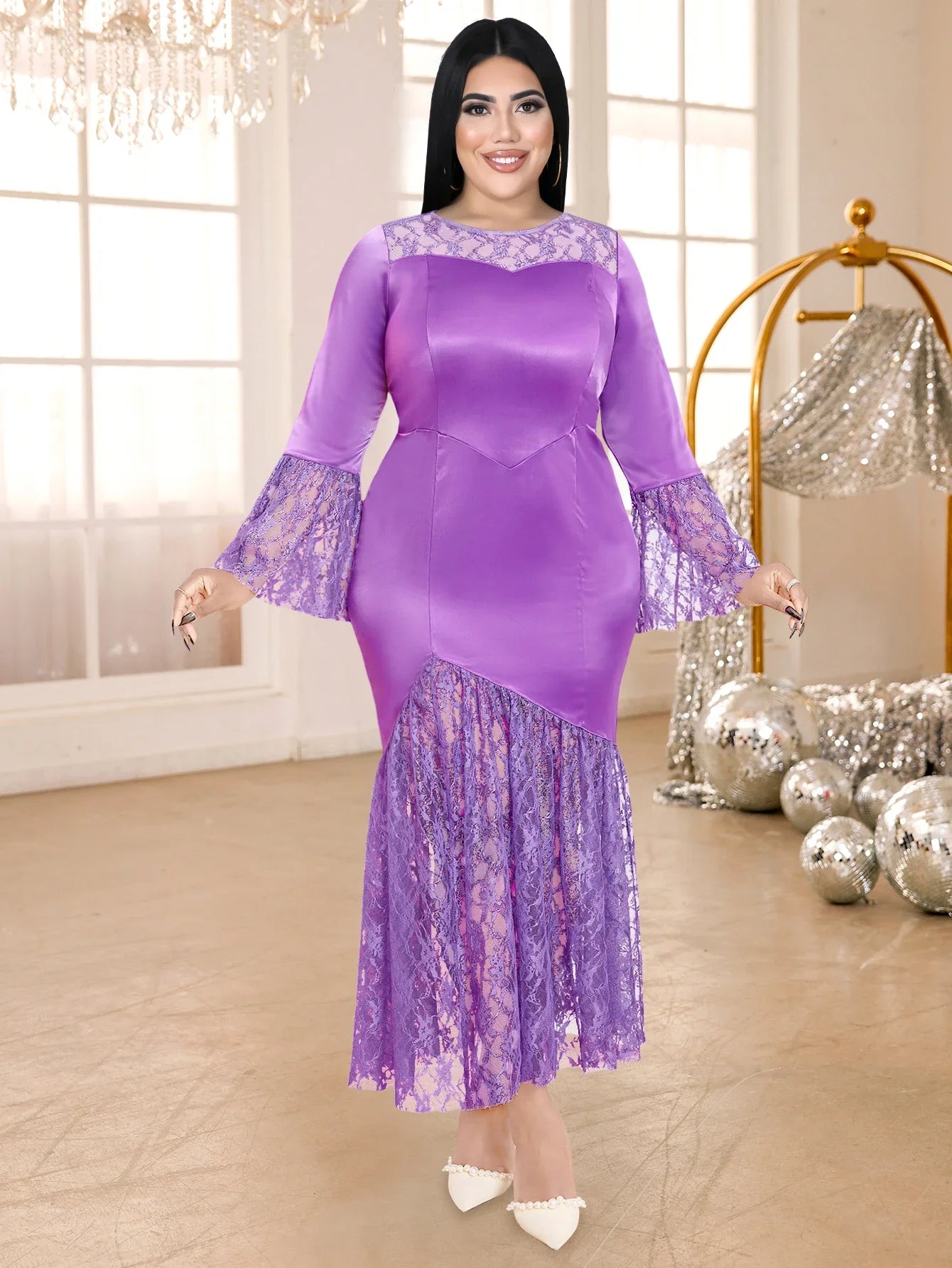 Plus Size Flare Sleeve Sheath Formal Gown