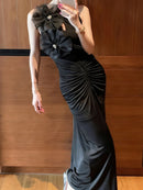 Solid Spliced 3D Flower Fashion Long Dresses