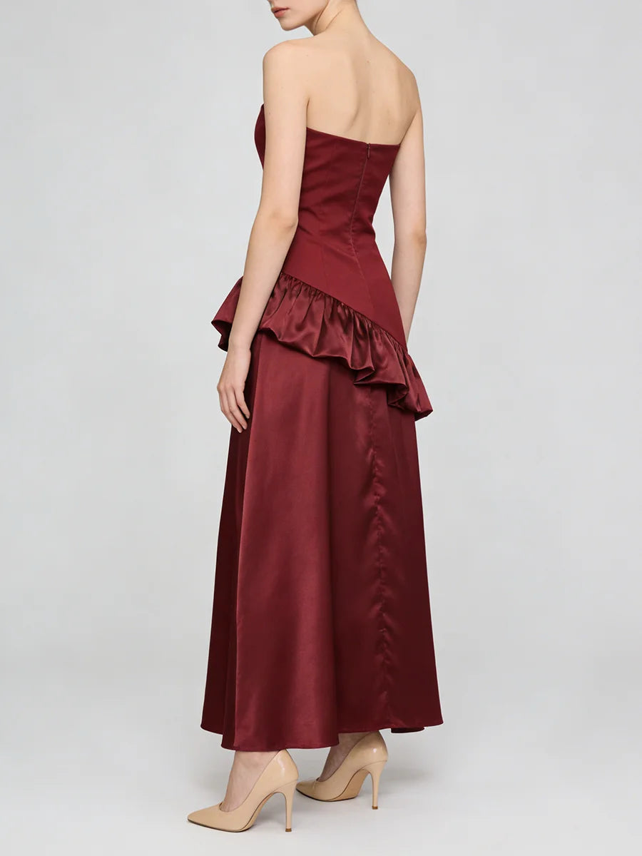Spliced Ruffles Folds Long Dress