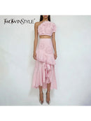 Embroidery Two Piece Ruffles Skirt Sets