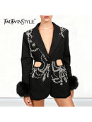 Solid Hollow Out Diamonds Elegant Blazers