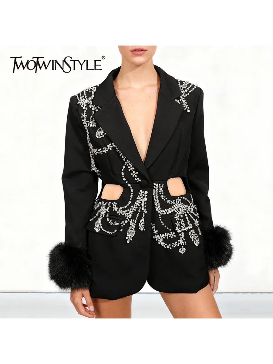 Solid Hollow Out Diamonds Elegant Blazers