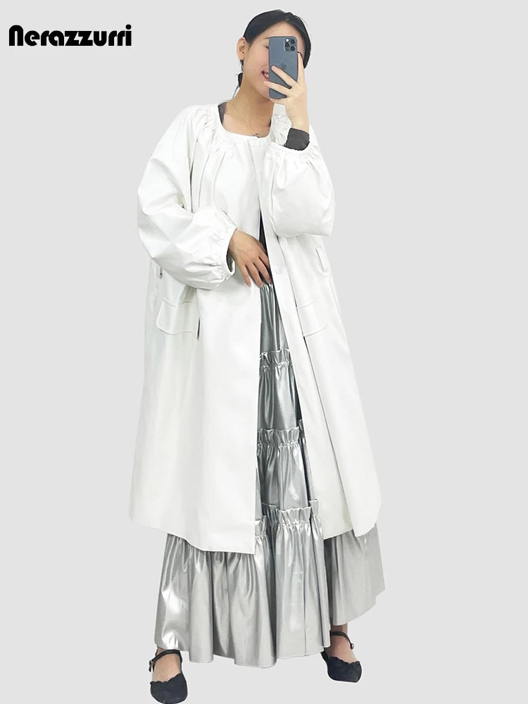 Oversized White Soft Leather  Coat