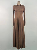 Spliced Buttons Long Dresses