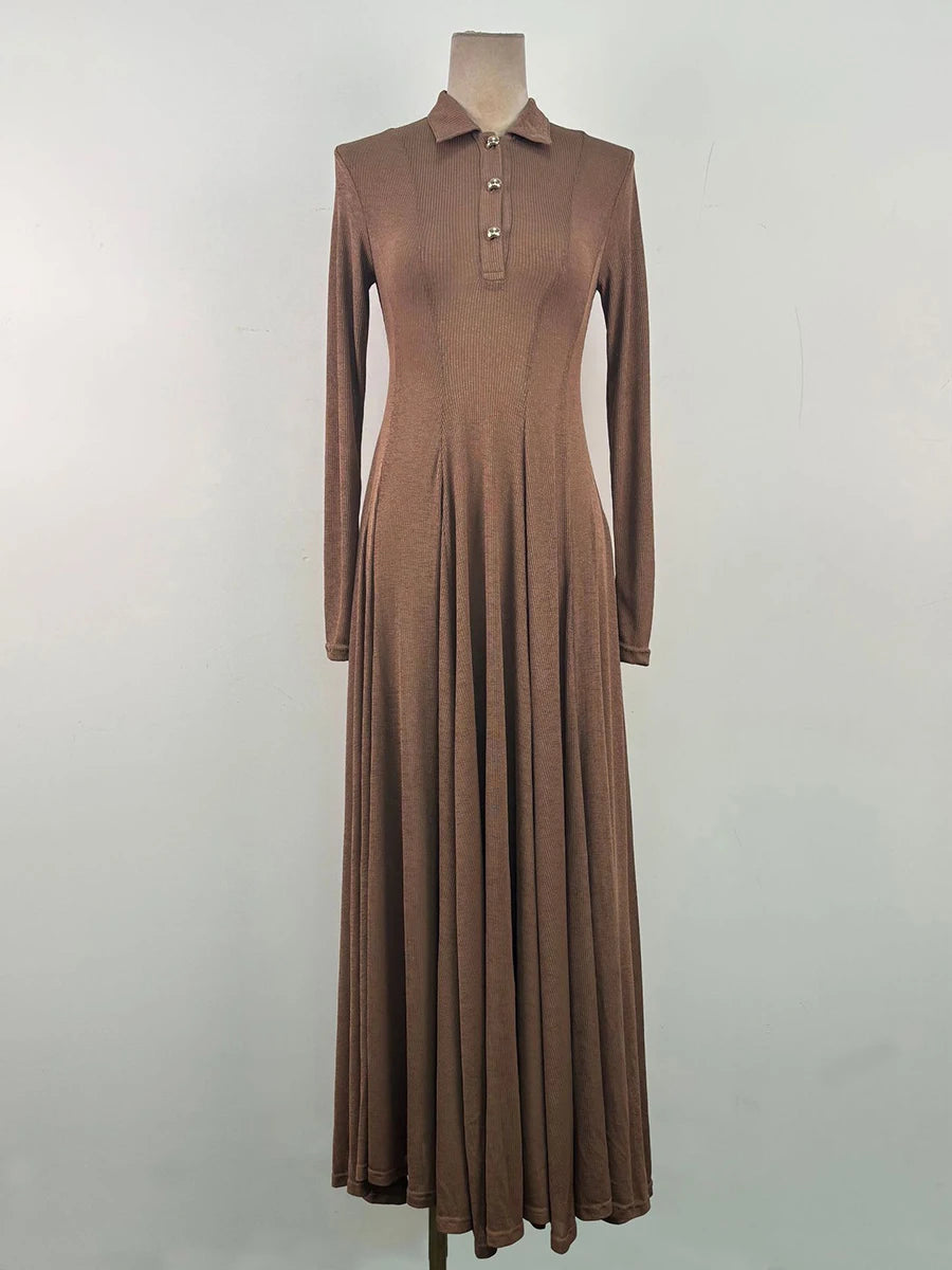 Spliced Buttons Long Dresses