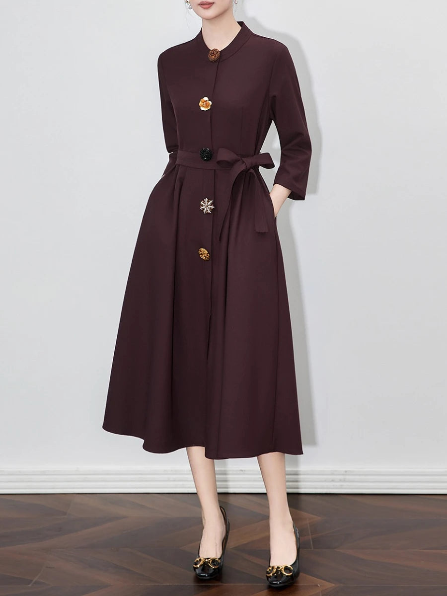 Solid Spliced 3D Buttons Dresses