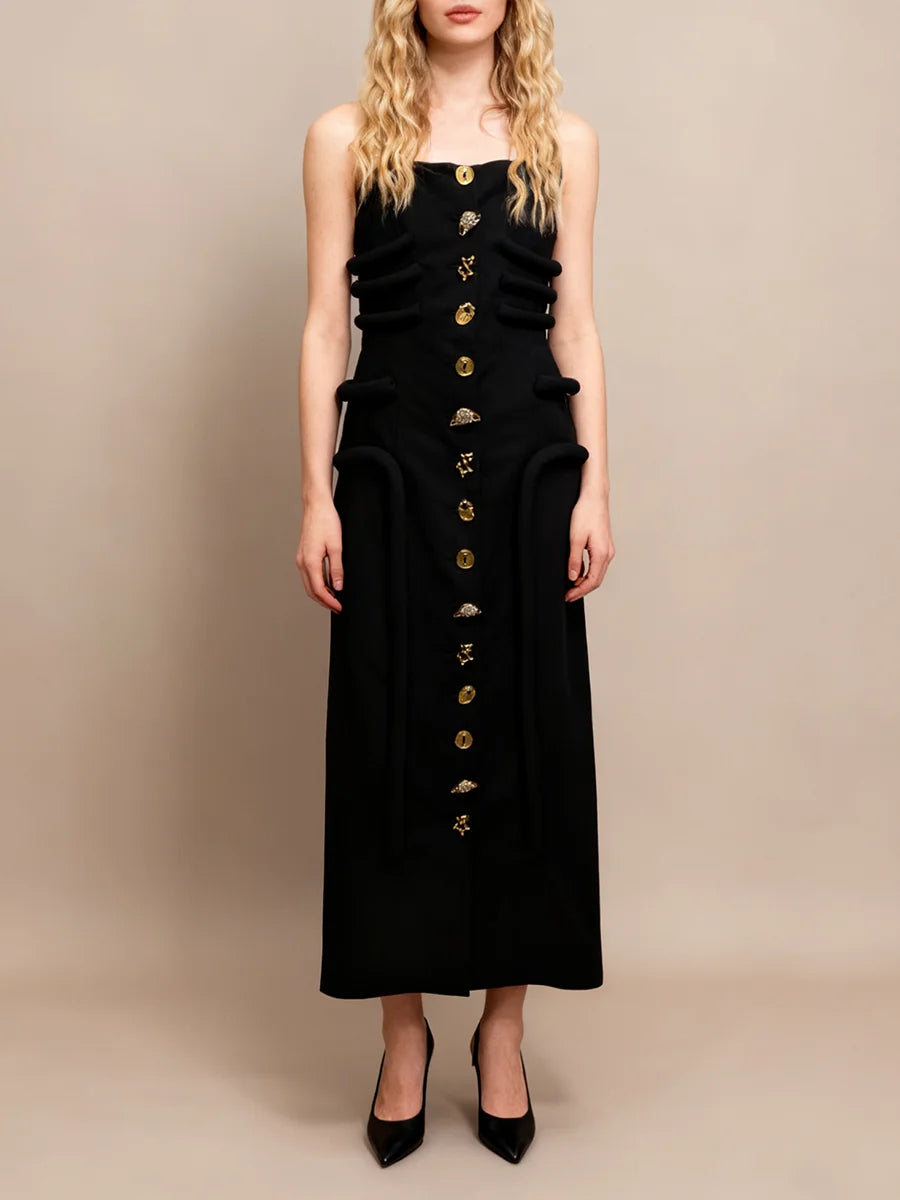 Solid Slimming Spliced Buttons Dresses