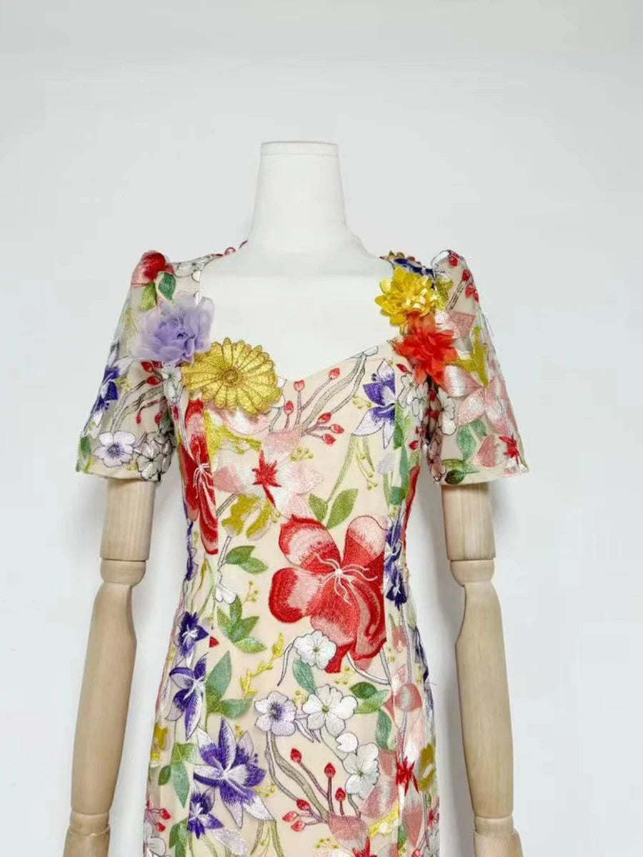 3D Flower Embroidery Dress
