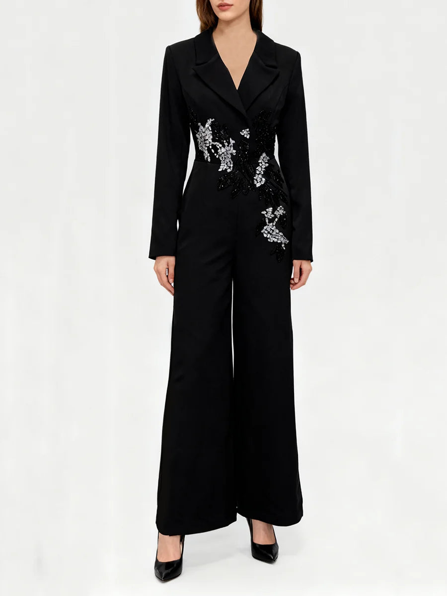 Solid Slimming Spliced Beading  Jumpsuits