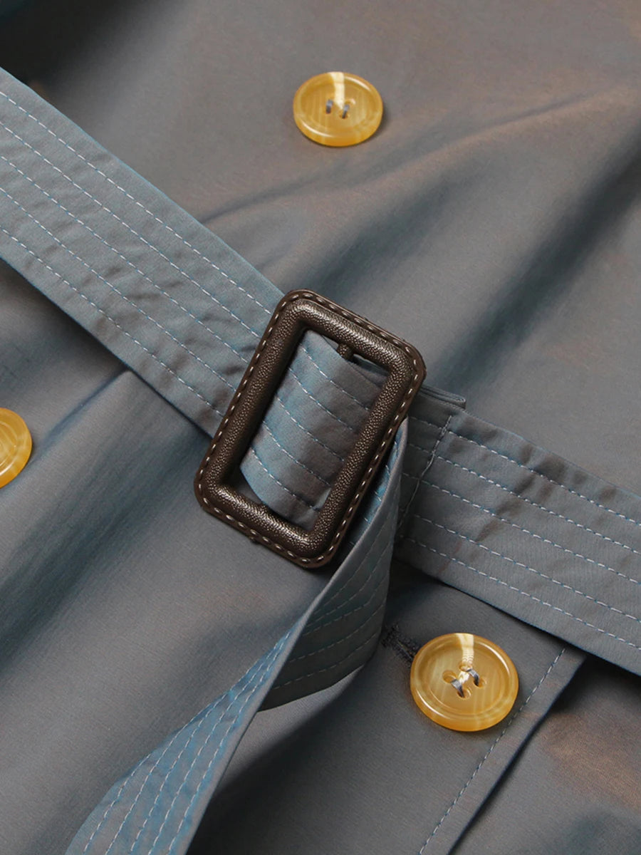 Color Spliced Buttons Temperament Trench Coat