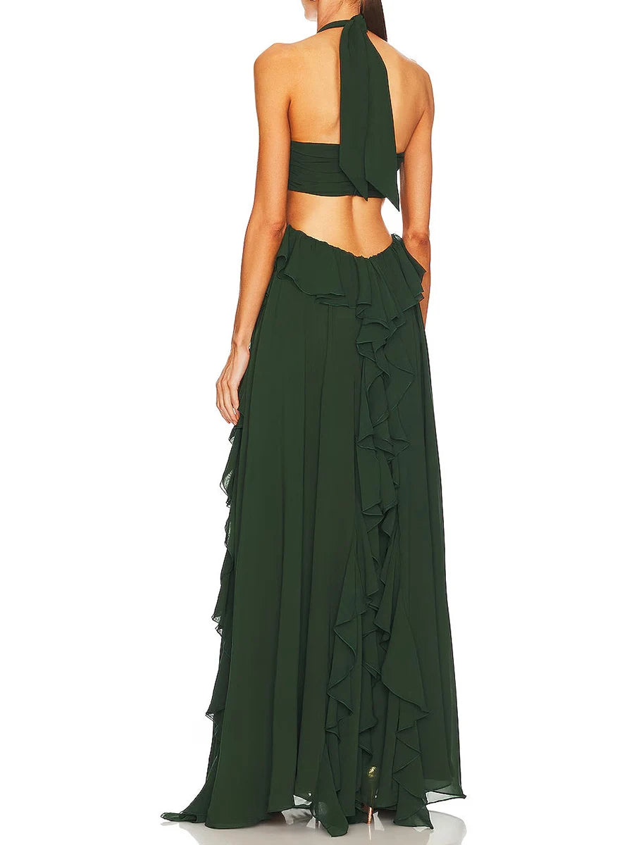 Solid Hollow Out Spliced 3D Flower Dress
