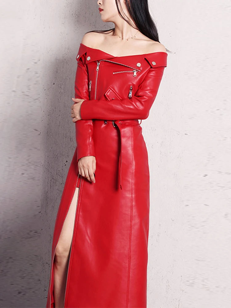 Zipper Red Leather Dress