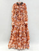 TWOTWINSTYLE Printing Spliced Bead Elegant Dresses for Women Round Neck Long Sleeves Patchwork Ruffles Folds Dress Female New