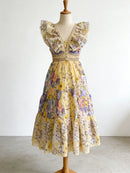 Printing Spliced Ruffles Folds Long Dresses