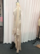 TWOTWINSTYLE Fashion Spliced Ruched Irregular Long Dress for Women Round Neck Sleeveless Tunic Patchwork Cloak Dresses Female
