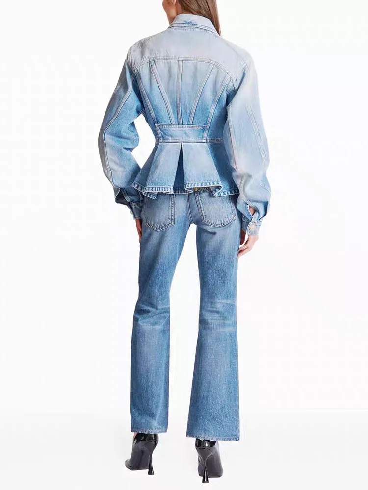 Solid Patchwork Ruffles  Denim Coats