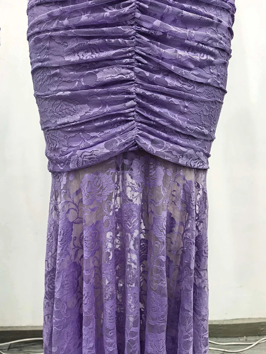 Sheer Spliced Lace Dresses