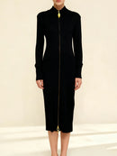 Spliced Zipper Basics Knit Dresses