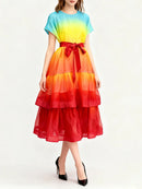 Gradient Ruffles Folds Dresses