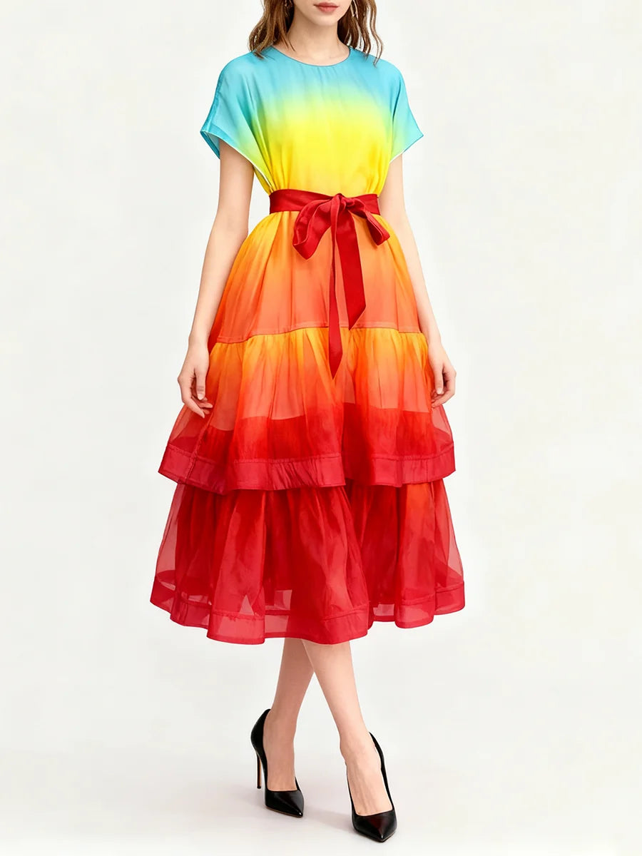 Gradient Ruffles Folds Dresses