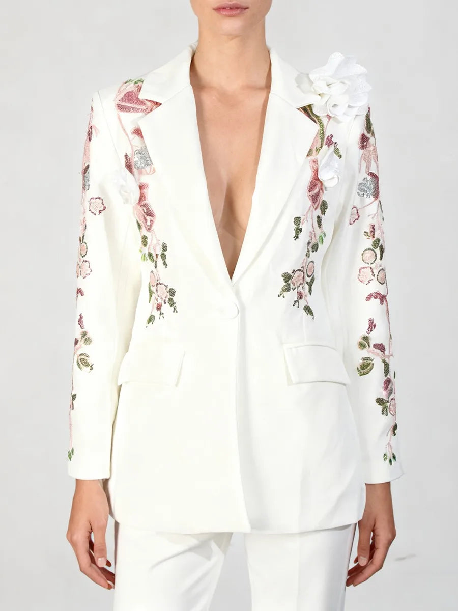 Sequins Elegant  3D Flower Blazer