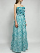 Blue Loose Spliced Flowers Dresses