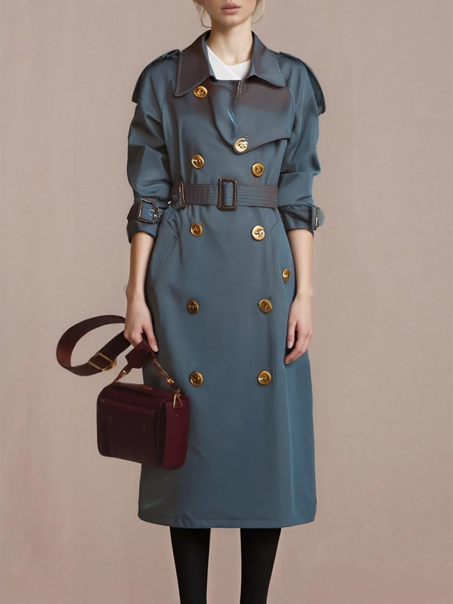 Color Spliced Buttons Temperament Trench Coat