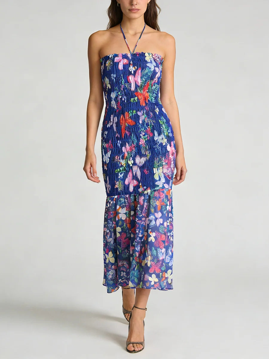 Printing Slimming Spliced Folds Elegant Dress