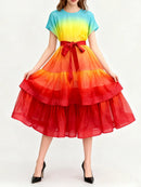 Gradient Ruffles Folds Dresses