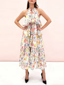 Printed Loose Spliced Ruffles Dresses