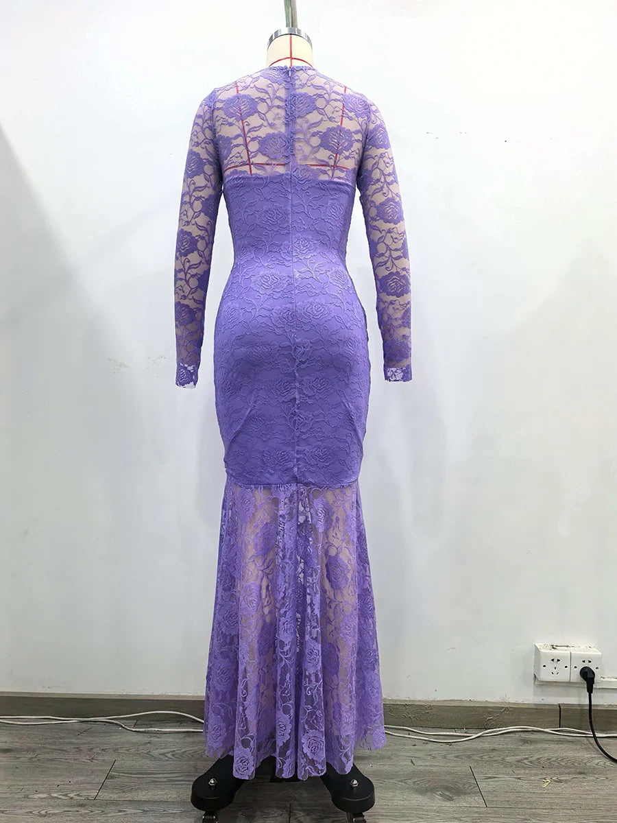 Sheer Spliced Lace Dresses