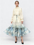 Gradient Loose Spliced Lace Up Dresses