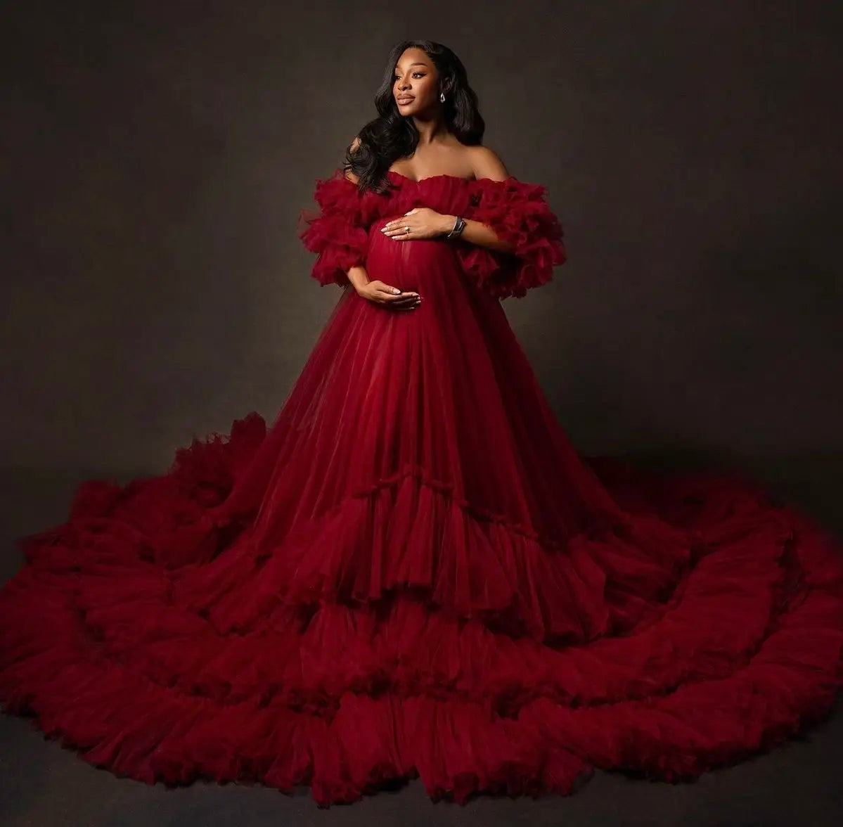 Ruffles Off the Shoulder Baby Shower Gowns