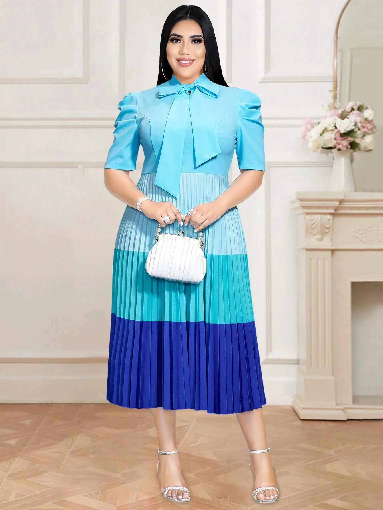 Color Block Pleated Church Dress