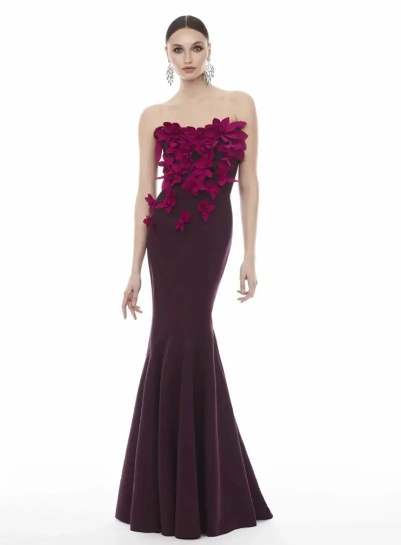 Floral Appliqués Satin Dress