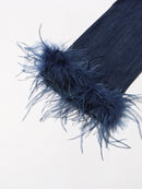 Patchwork Feather Denim Coat