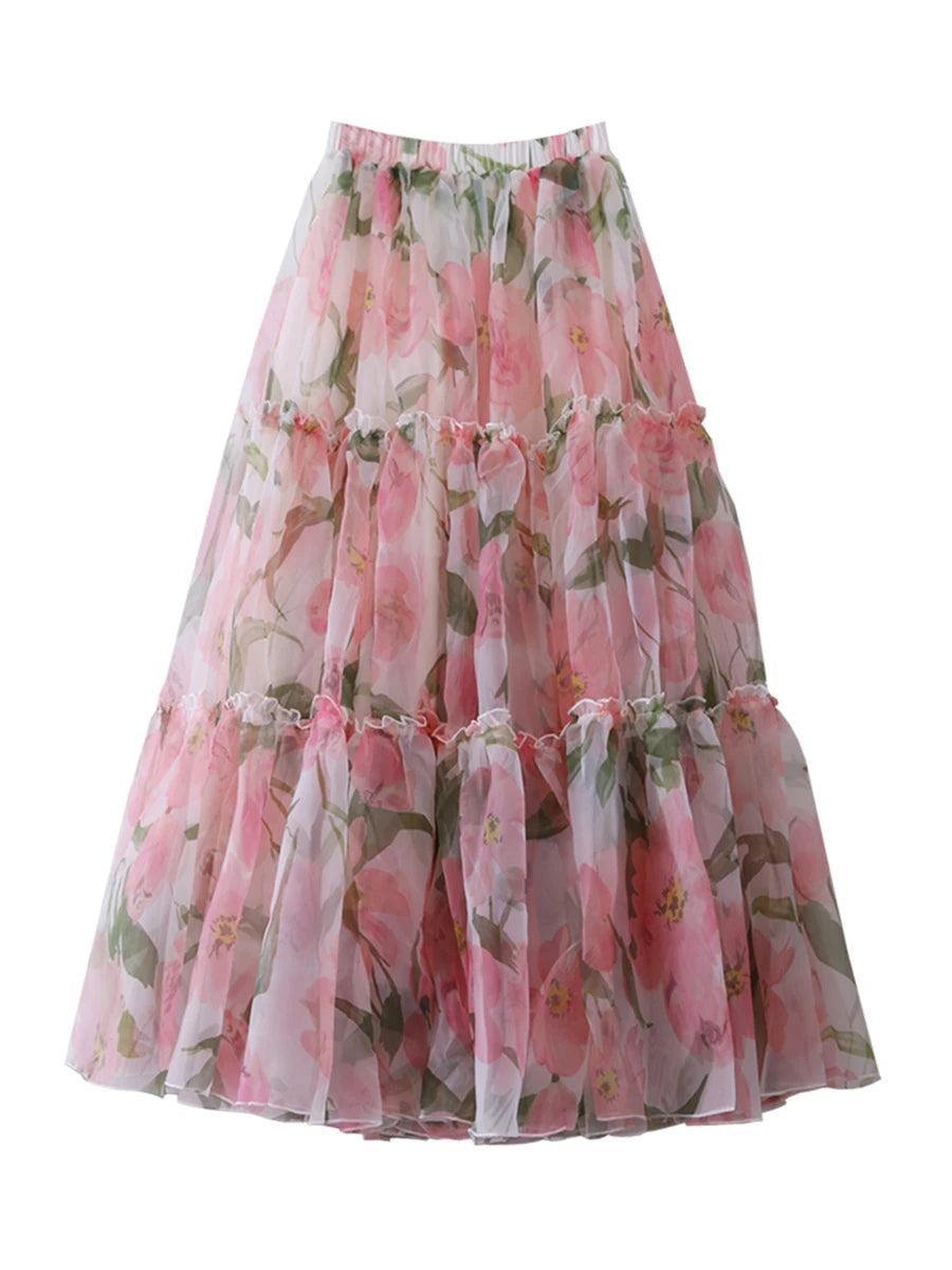 Color block Printing A Line Skirts
