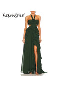 Solid Hollow Out Spliced 3D Flower Dress