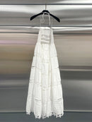 Hollow Out Spliced Embroidery Long Dresses
